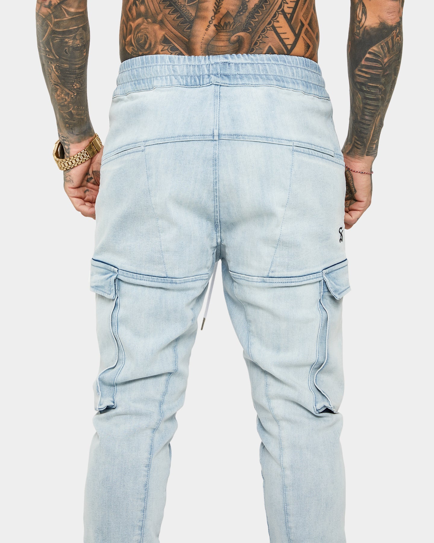 Saint Morta Annex Denim Cargo Joggers Light Blue