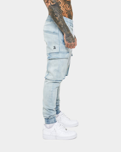 Saint Morta Annex Denim Cargo Joggers Light Blue