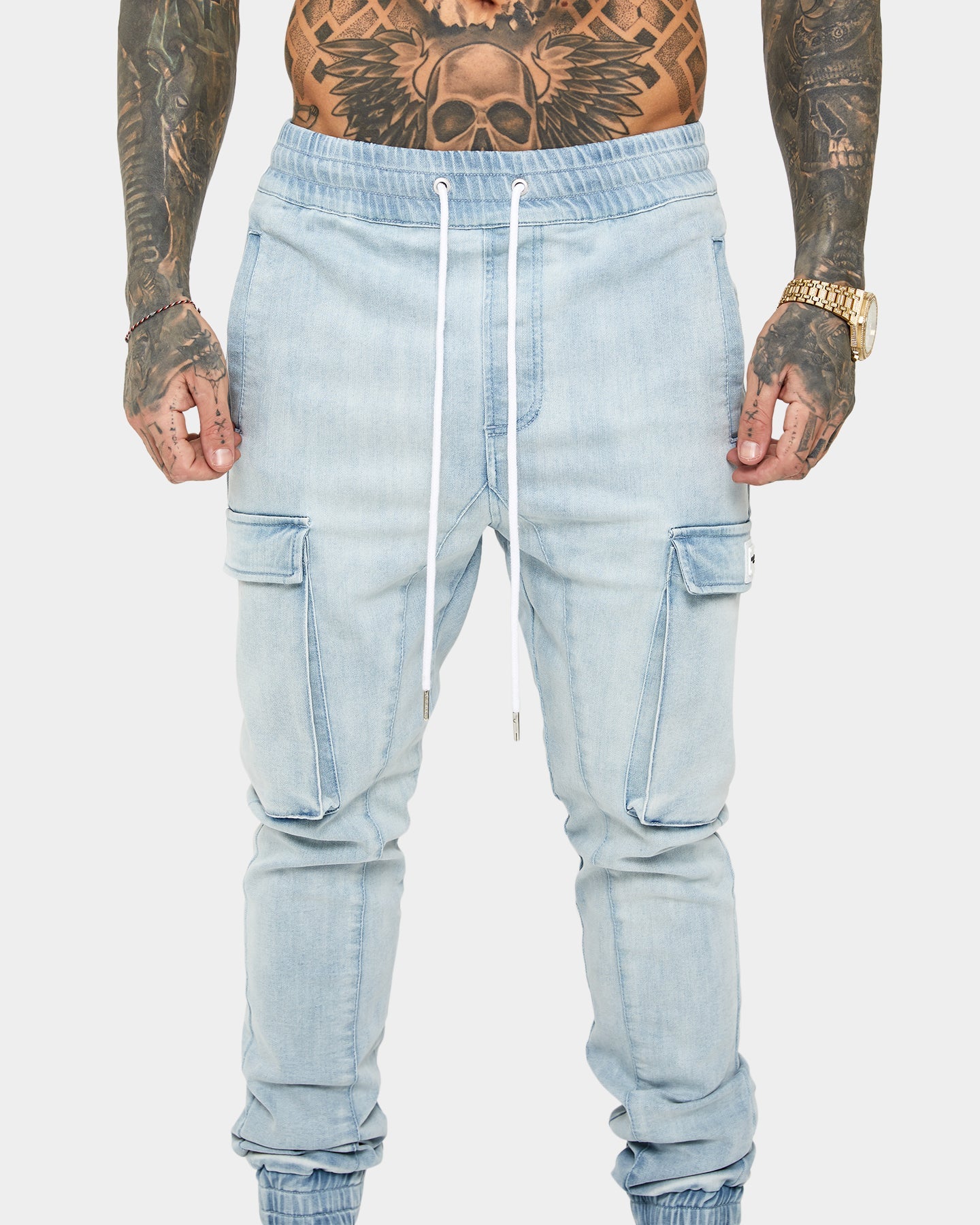 Saint Morta Annex Denim Cargo Joggers Light Blue