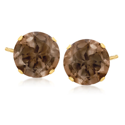 Ross-Simons Smoky Quartz Stud Earrings in 14kt Yellow Gold