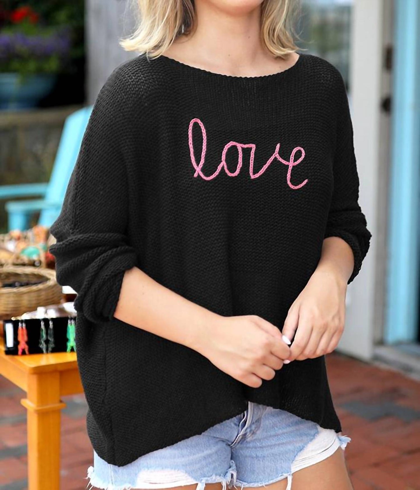 Key West Love Crew Sweater In Black/cherry Pastille