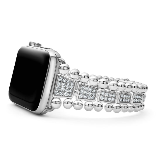 Smart Caviar Sterling Silver Full Diamond Watch Bracelet-42-49mm