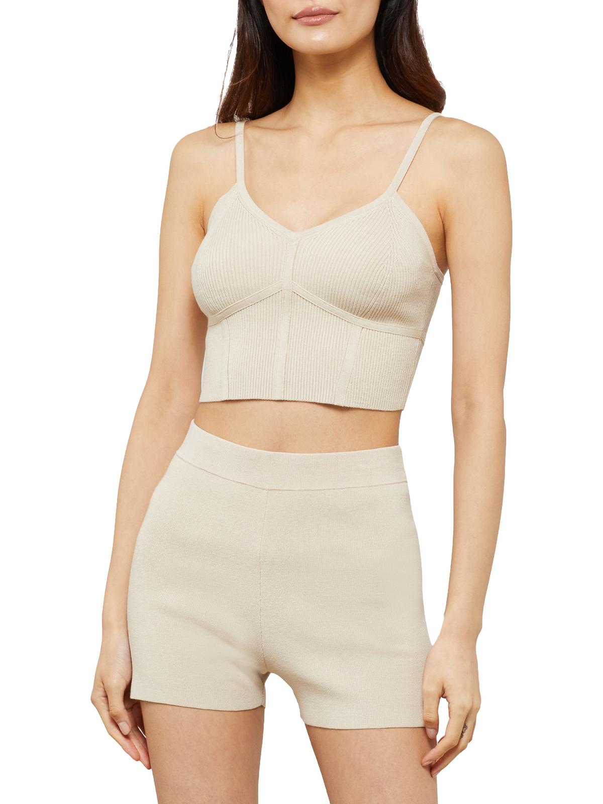 Womens Ribbed Knit Cropped Bralette