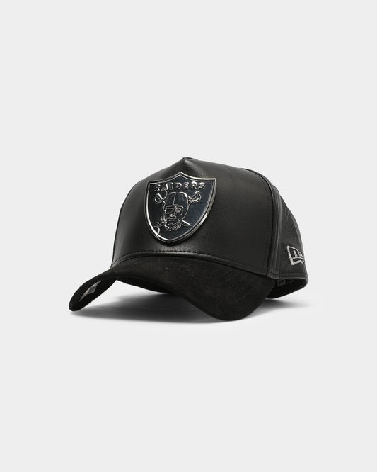 New Era Raiders Lamb Skin Suede Metal 9FORTY K-Frame Snapback Black/Silver