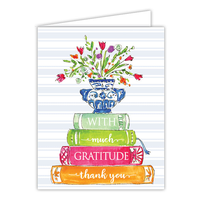 Greeting Card- With Much Gratitude Stack of Books