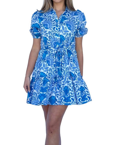 Floral Print Mini Dress In Blue