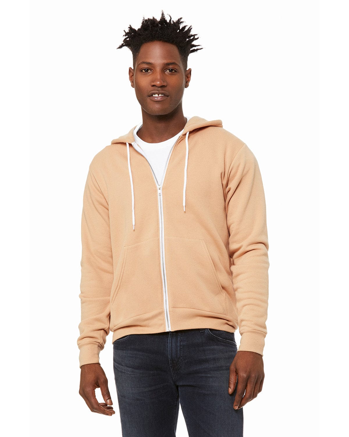 Bella+Canvas Unisex Poly-Cotton Fleece Full-Zip Hoodie | Hthr Sand Dune