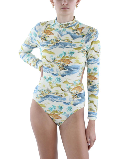 Postcards L/S Swimsuit Womens Printed Polyester One-Piece Swimsuit