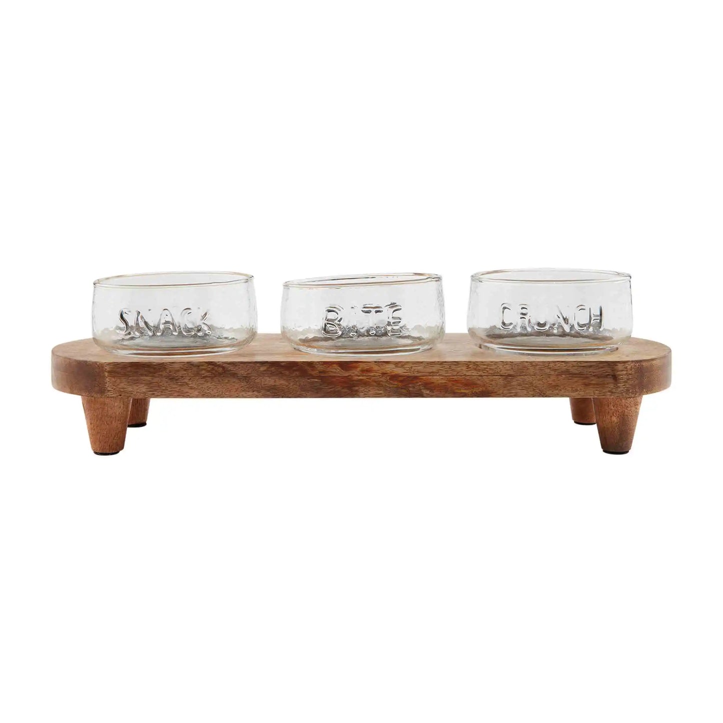 Glass Dip Bowl Wood Board Set