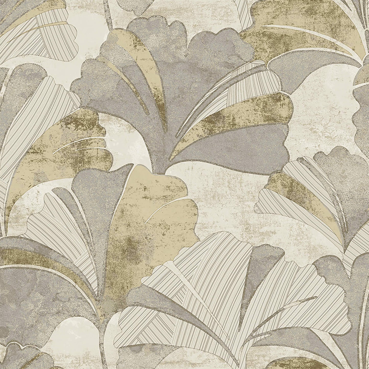 Sample Ginko Grey/Gold Wallpaper from Stratum Collection