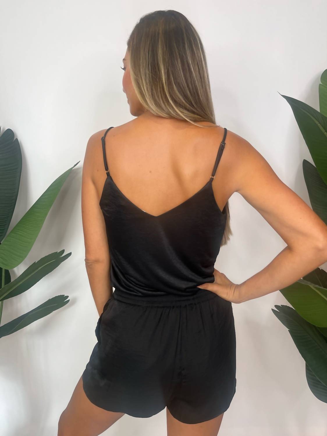 Adjustable Strap Satin Cami In Black