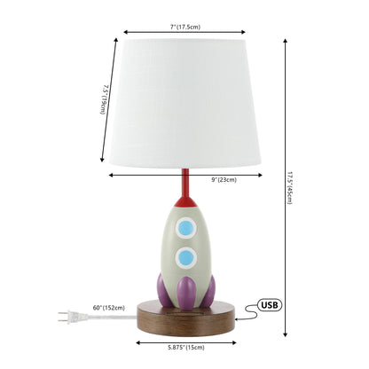 Houston 17.5" Coastal Style Iron/Resin Rocket LED Kids' Table Lamp with Phone Stand and USB Charging Port, Multi-Color