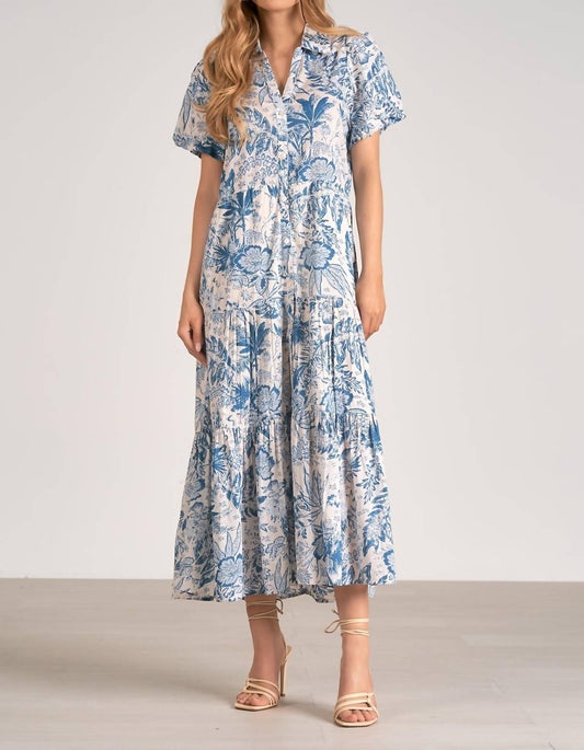 Leaf Midi Dress In Blue