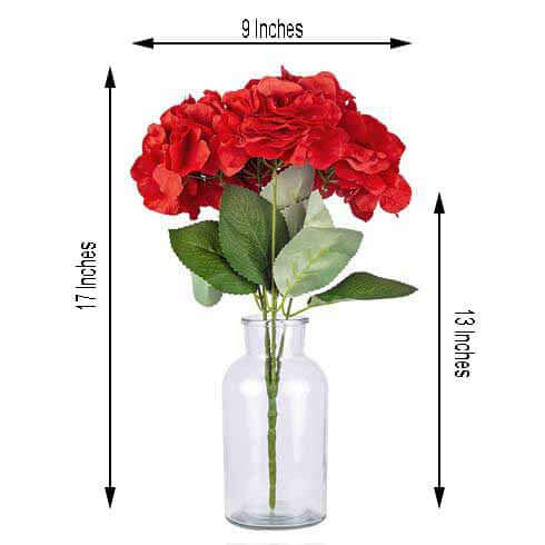 5 Bushes Red Artificial Silk Hydrangea Flower Bouquets