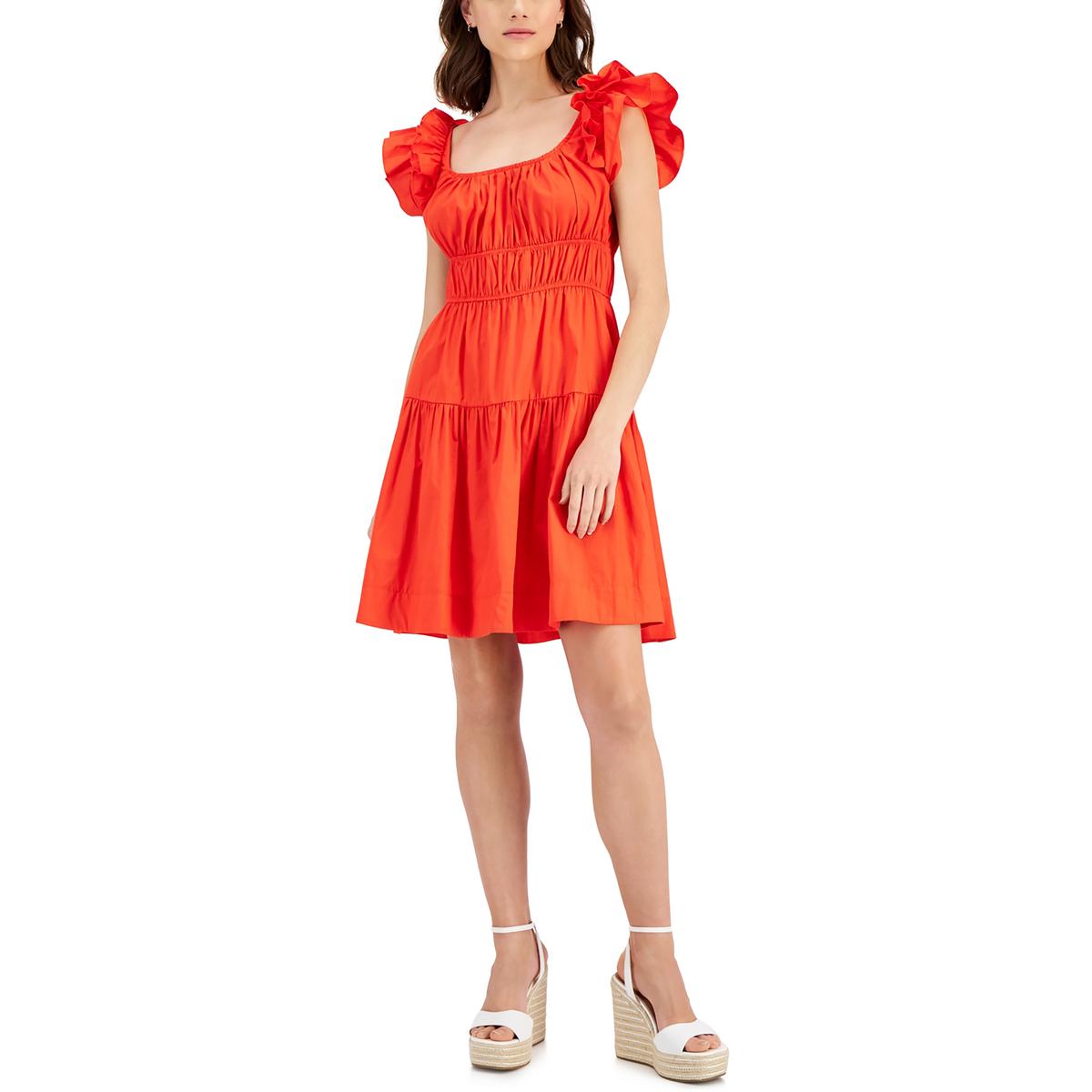 Taylor Womens Ruffled Mini Sheath Dress