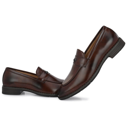 Attitudist Unisex Handcrafted Glossy Brown Penny Loafer With Double Stitched Welts