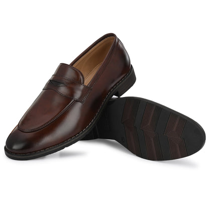 Attitudist Unisex Handcrafted Glossy Brown Penny Loafer With Double Stitched Welts