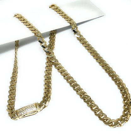 14k Solid Gold Miami Cuban Link Chain 18-24 inches 7mm CZ Lock (Semi-Hollow) 20-29g