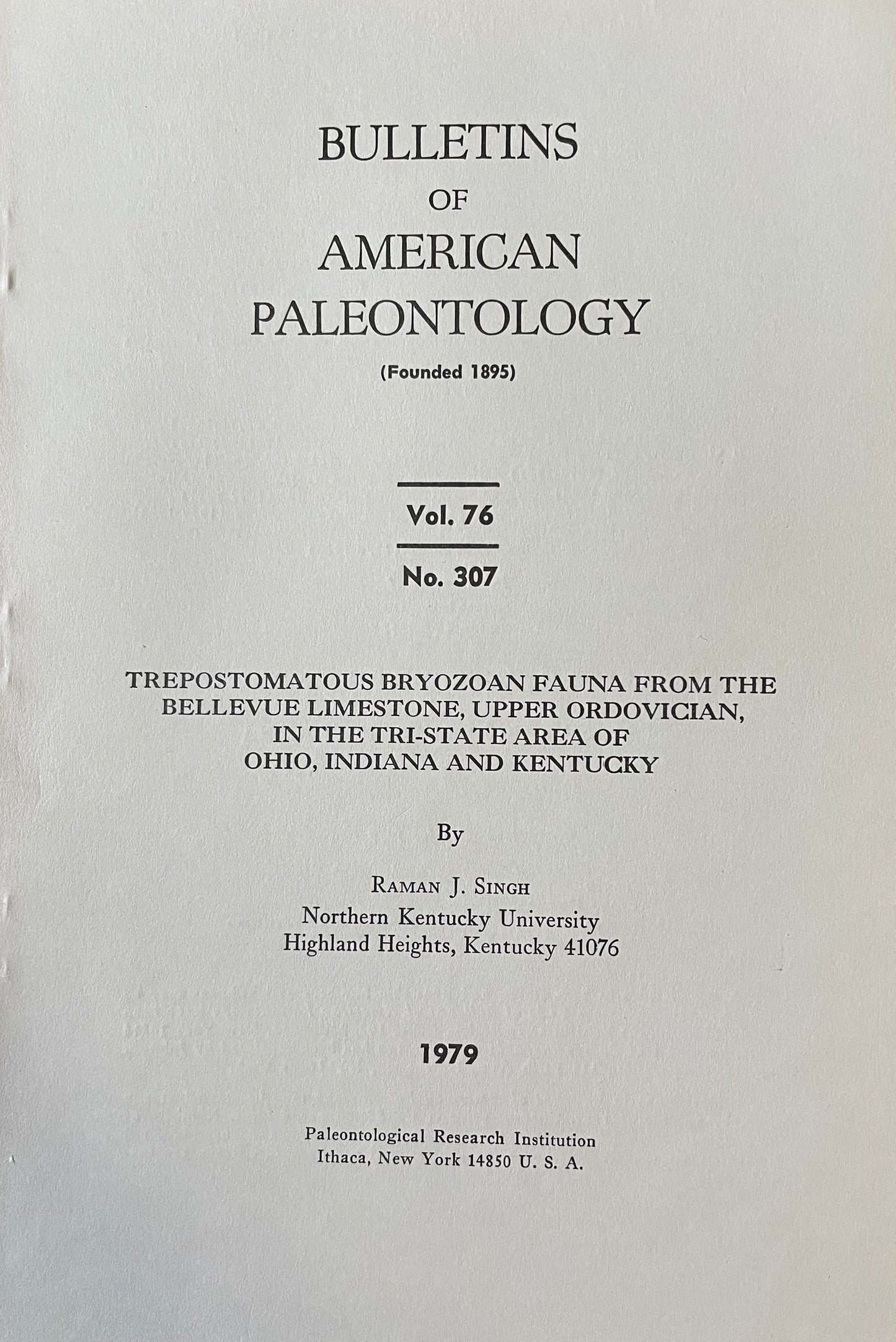 307 Trepostomatous bryozoan fauna from the Bellevue Limestone, Upper Ordovician, in the Tri-State area of Ohio, Indiana, and Kentucky