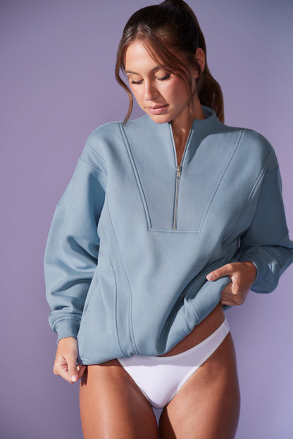 Oversized Half Zip Sweatshirt in Denim Blue