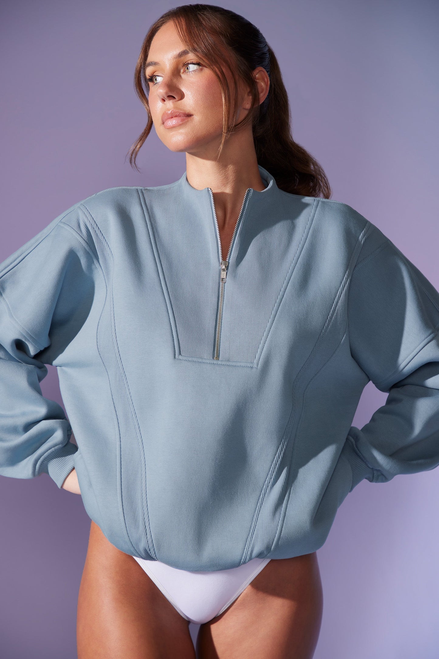 Oversized Half Zip Sweatshirt in Denim Blue