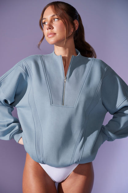 Oversized Half Zip Sweatshirt in Denim Blue