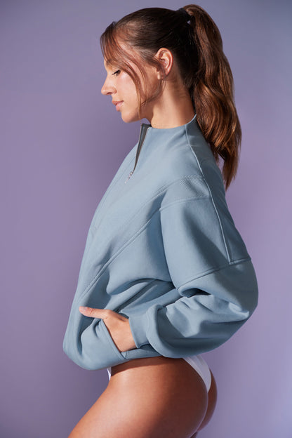 Oversized Half Zip Sweatshirt in Denim Blue