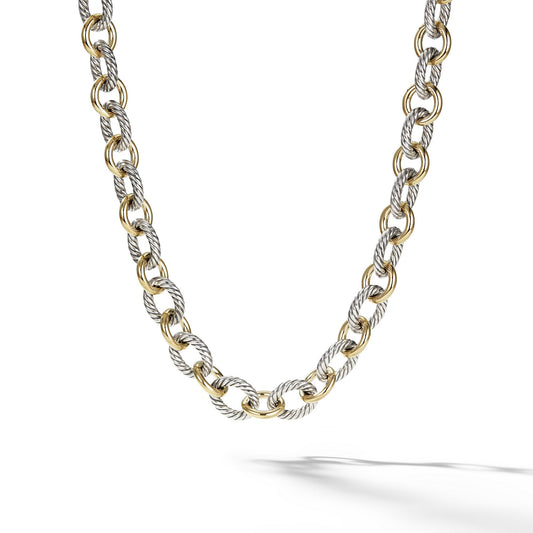 Oval Link Chain Necklace in Sterling Silver with 18K Yellow Gold\, 16mm