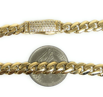 14k Solid Gold Miami Cuban Link Chain 18-24 inches 7mm CZ Lock (Semi-Hollow) 20-29g