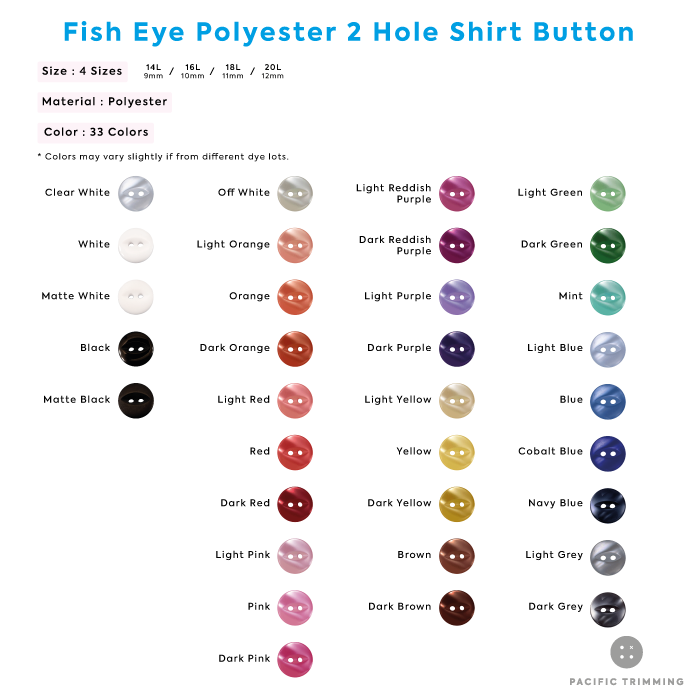 Color Fish Eye Polyester 2 Hole Shirt Button