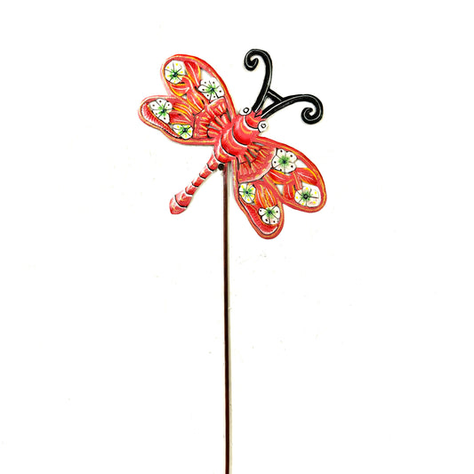 Red Floral Dragonfly Garden Stake