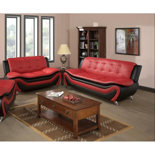 Black & Red Leather 3 Piece Sofa Set- Model Speedy