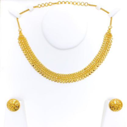 Upscale Floral Lined 22k Gold Necklace Set