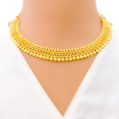 Upscale Floral Lined 22k Gold Necklace Set