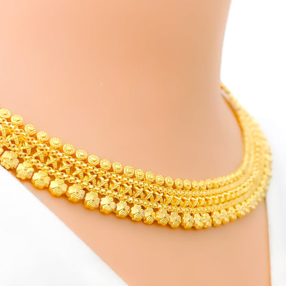 Upscale Floral Lined 22k Gold Necklace Set