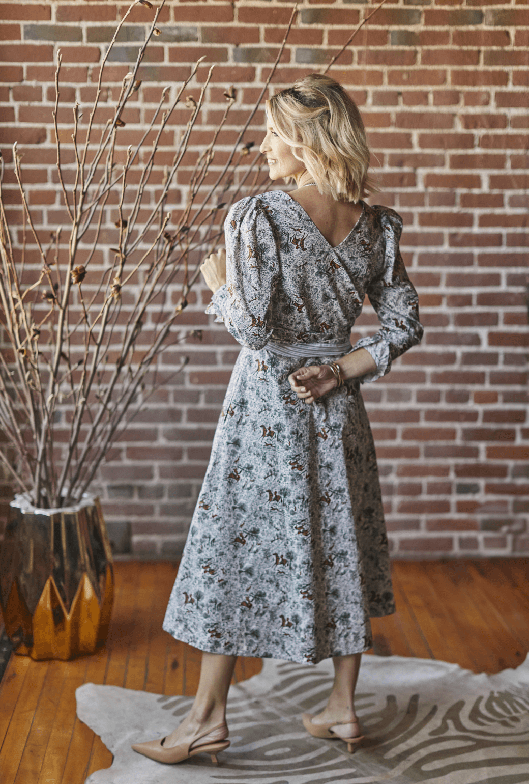 Long Sleeve Day Gown - MIDI - Horses