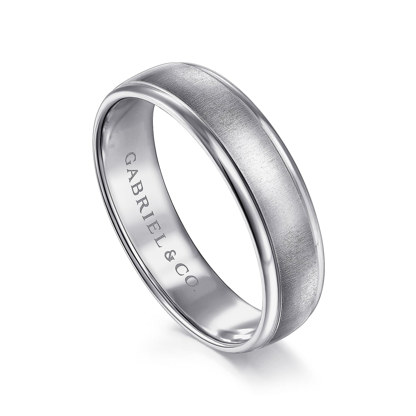 14K White Gold 6mm - Men's Wedding Band in Sandblast Finish