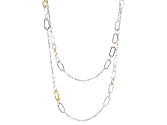 GURHAN Mango Sterling Silver Station Long Necklace, Flat Oval, No Stone, Gold Accents