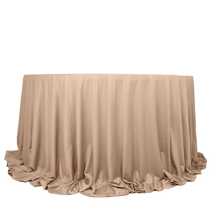 Nude Premium Scuba Round Tablecloth, Wrinkle Free Polyester Seamless Tablecloth 132" for 6 Foot Table With Floor-Length Drop