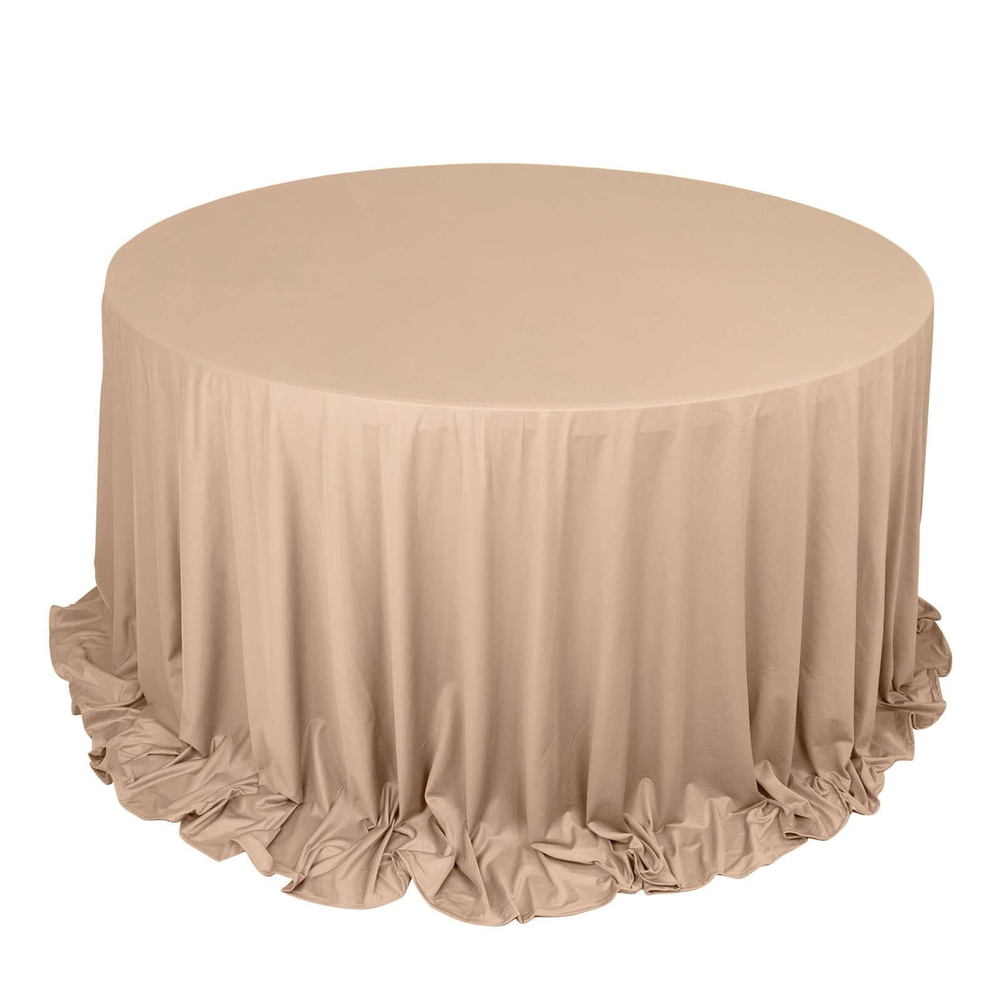 Nude Premium Scuba Round Tablecloth, Wrinkle Free Polyester Seamless Tablecloth 132" for 6 Foot Table With Floor-Length Drop