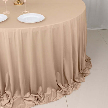 Nude Premium Scuba Round Tablecloth, Wrinkle Free Polyester Seamless Tablecloth 132" for 6 Foot Table With Floor-Length Drop