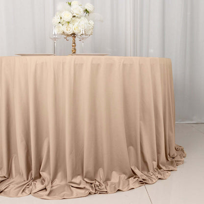 Nude Premium Scuba Round Tablecloth, Wrinkle Free Polyester Seamless Tablecloth 132" for 6 Foot Table With Floor-Length Drop