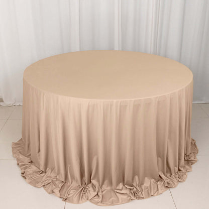 Nude Premium Scuba Round Tablecloth, Wrinkle Free Polyester Seamless Tablecloth 132" for 6 Foot Table With Floor-Length Drop