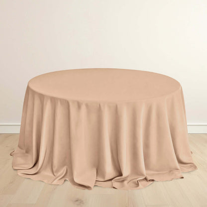 Nude Premium Scuba Round Tablecloth, Wrinkle Free Polyester Seamless Tablecloth 132" for 6 Foot Table With Floor-Length Drop