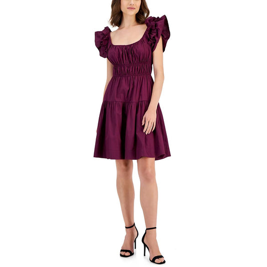 Taylor Womens Ruffled Mini Sheath Dress