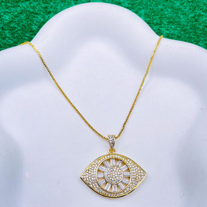 Evil Eye Baguette Cubic Zirconia 18K Gold Pendant Chain for Women