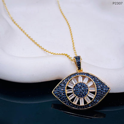 Evil Eye Baguette Cubic Zirconia 18K Gold Pendant Chain for Women