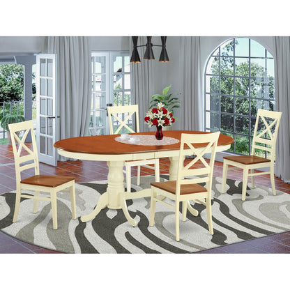 East West Furniture PLQU5-WHI-W 5 Piece Modern Dining Table Set Includes an Oval Wooden Table with Butterfly Leaf and 4 Dining Room Chairs, 42x78 Inch, Buttermilk & Cherry