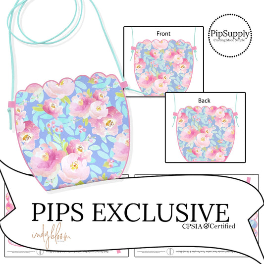 Plush Peonies Lavender Faux Leather Purse Template & DIY Kit - PIPS EXCLUSIVE