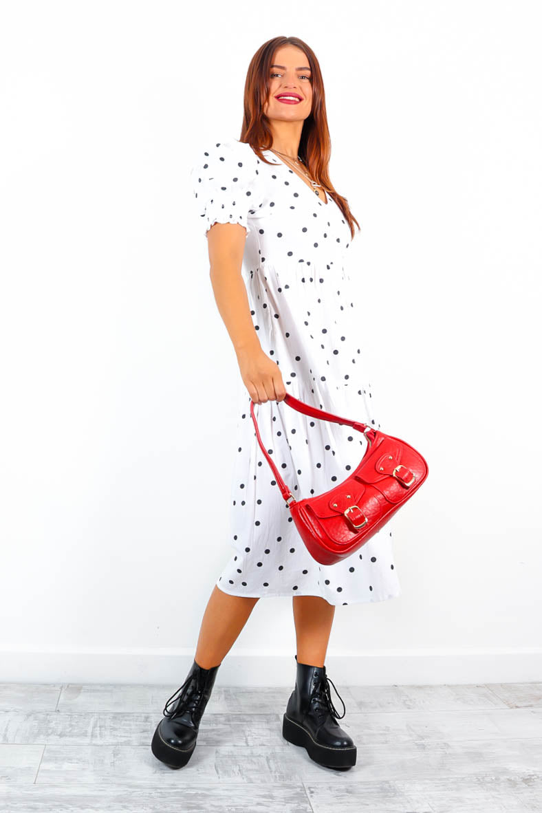 Spot The Diva - White Black Polka Dot Midi Dress